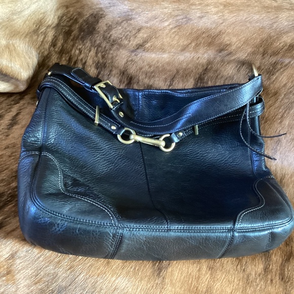 Beautiful Authentic Coach Black Pebbled Leather Satchel Shoulder Carry Handbag - Picture 12 of 12